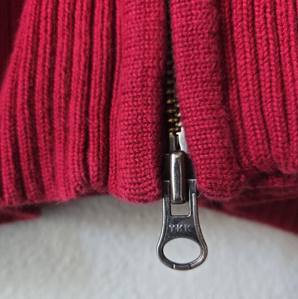 Eddie Bauer Mock Neck Full Zip Ribbed Sweater - Burgundy Red - Woman's L - Picture 2 of 10